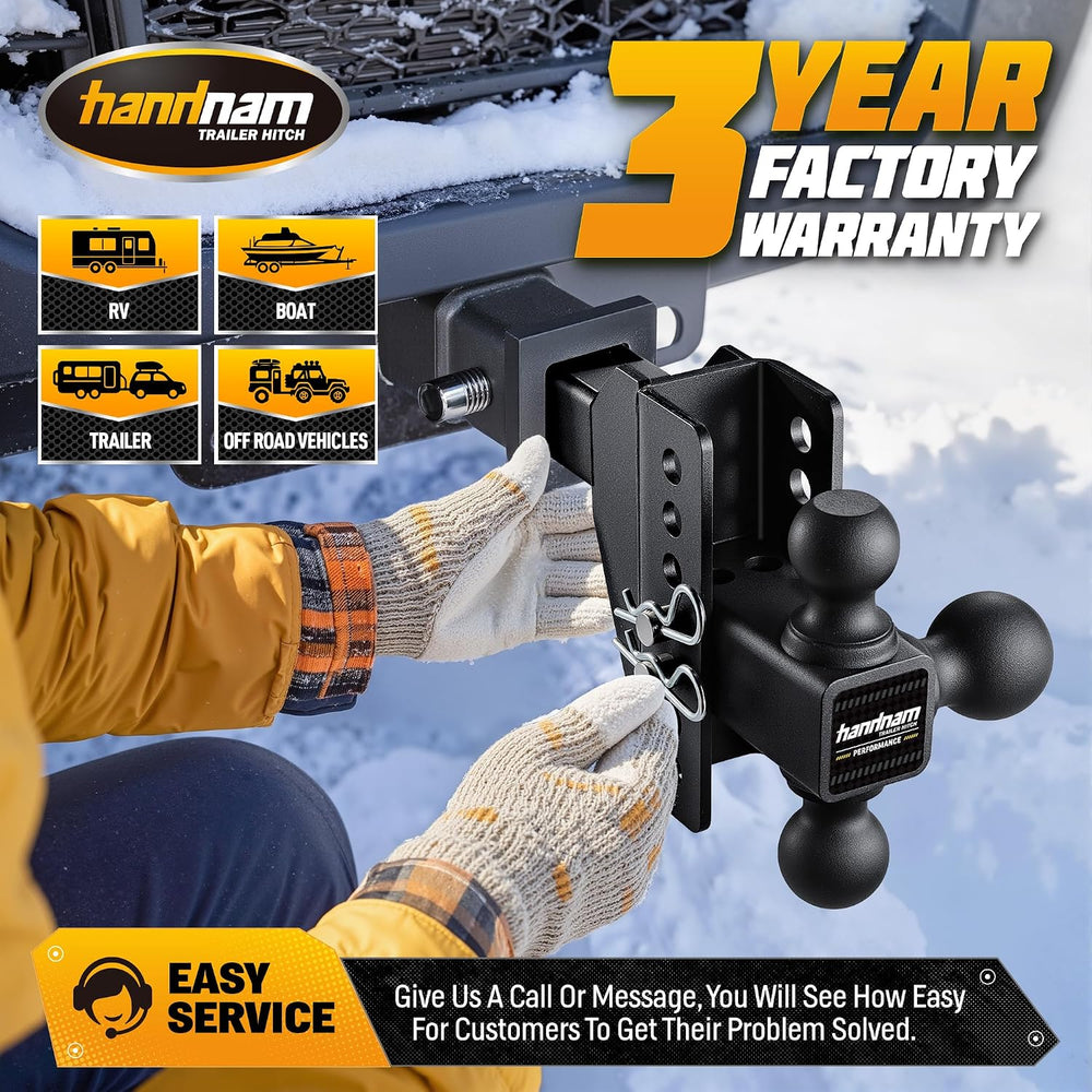Drop Hitch Adjustable Trailer Hitch, Tow Hitch with 6-Inch Drop/Rise for Truc...