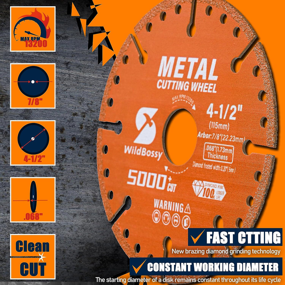 Diamond Cutting Wheel 4-1/2 Inch (10PCS) with 7/8" Arbor Hole, Metal Cut...