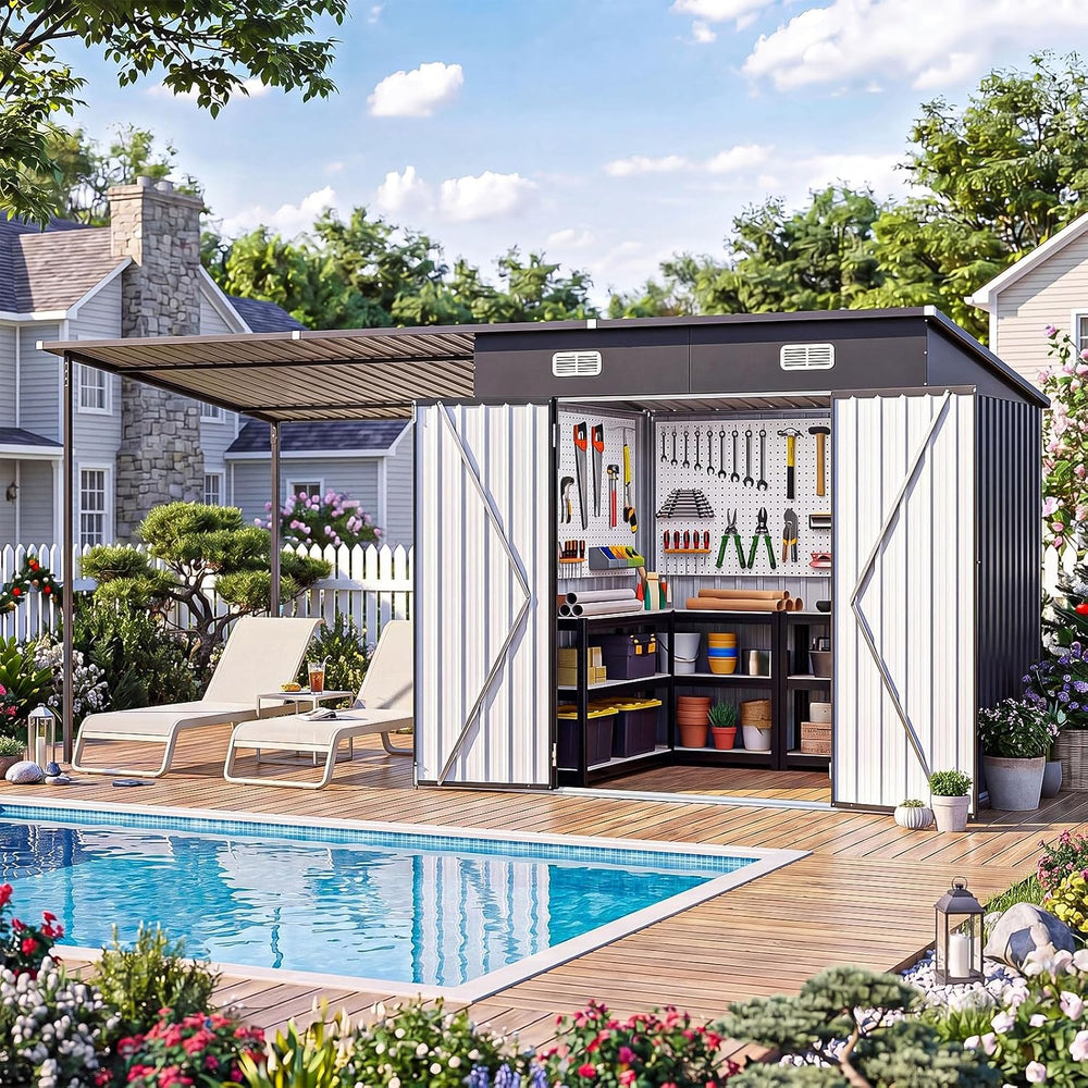 14x6FT Outdoor Lean to Shed & Hardtop Gazebo Combo