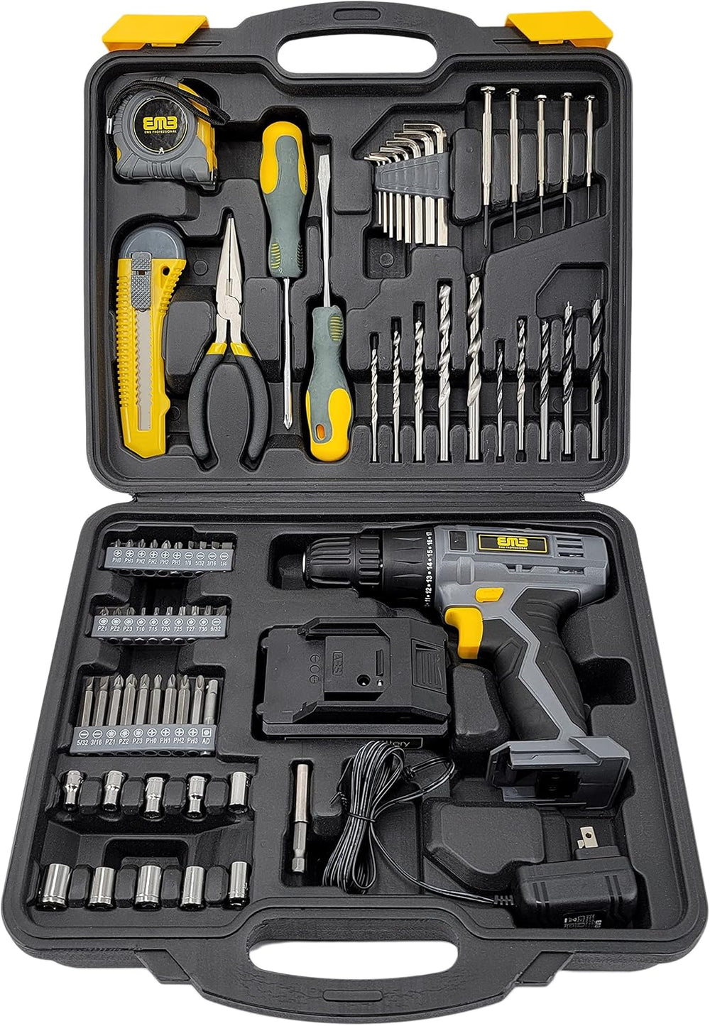 EMB Professional 20V Cordless Drill Driver Kit - 0-1300 RPM Variable Speed, 1...