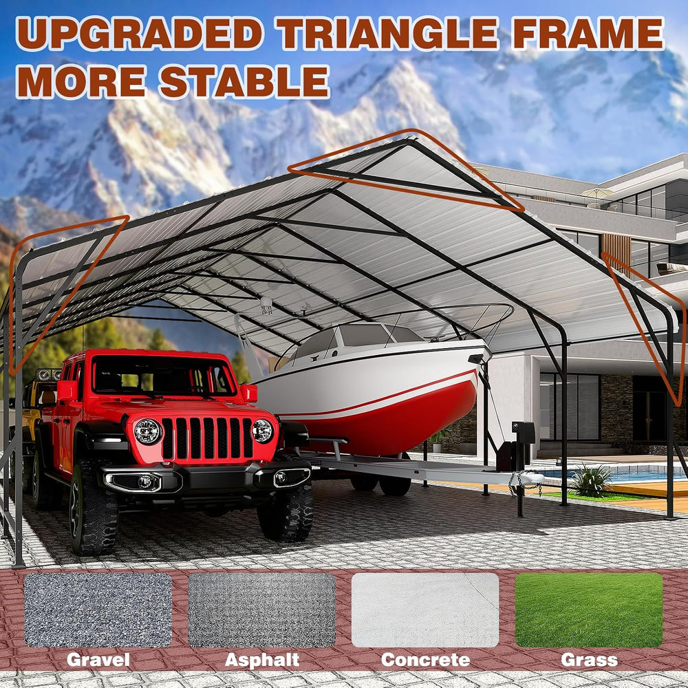20x30 FT Heavy-Duty Metal Carport, Galvanized Steel Car Canopy with Reinforce...