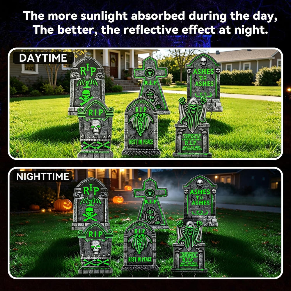 6 Pack Halloween Tombstone Decorations Glowing in The Dark, 25"x16"...