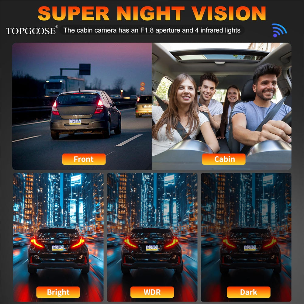4 Channel Dash Cam 360° View,TOPGOOSE 2K Front and Rear Inside, Left Right Da...