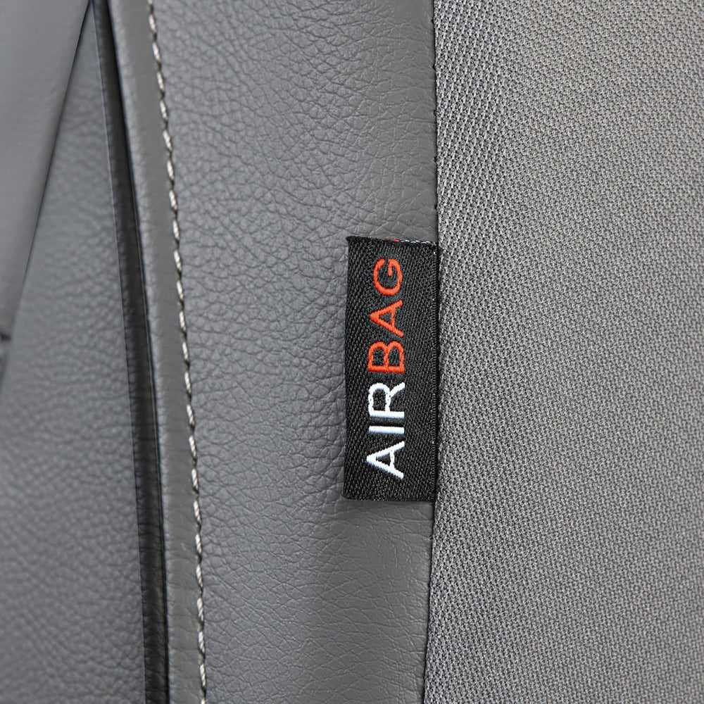 CAR PASS Piping Faux Leather Car Seat Cover Full Set,Grey Breathable Leather ...