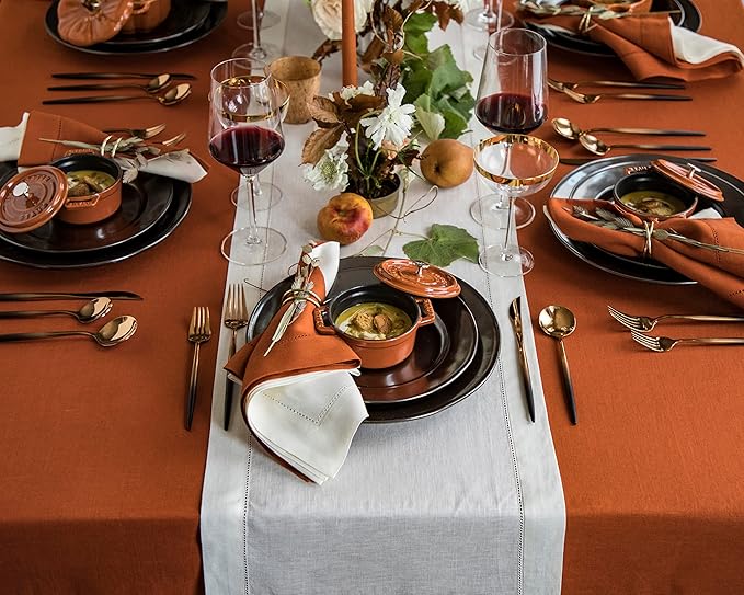 Solino Home Linen Cinnamon Tablecloth 60 x 144 Inch - Classic Hemstitch, 100%...