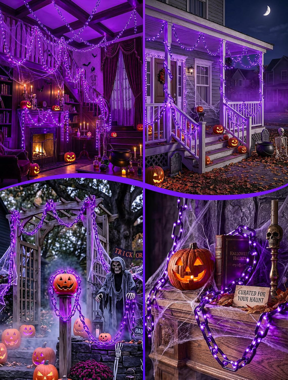 Solar Halloween Decorations Purple Plastic Chain Lights, 10.4 FT