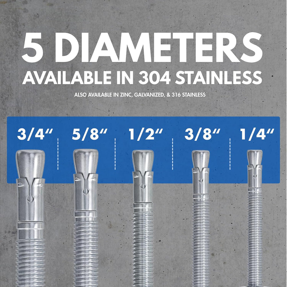 3/4" X 6-1/4" 304 Stainless Steel Wedge Anchors for Concrete (Box o...