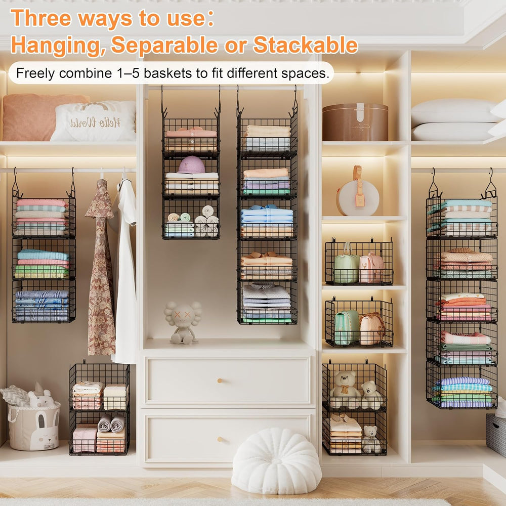 Sonyabecca 5-Tier Hanging Closet Organizer – Black Closet Storage Shelves wit...