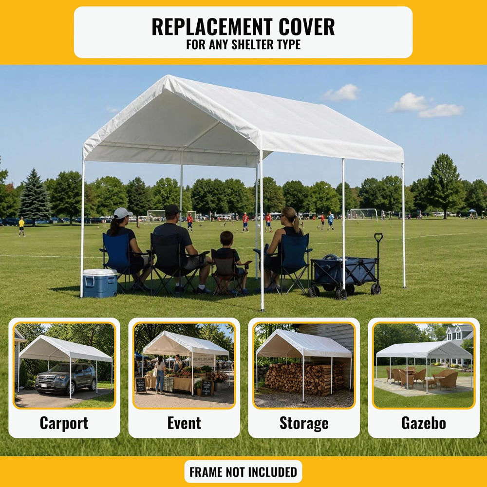 10x20 ft Carport Replacement Canopy Cover - Heavy-Duty Waterproof Tarp with U...