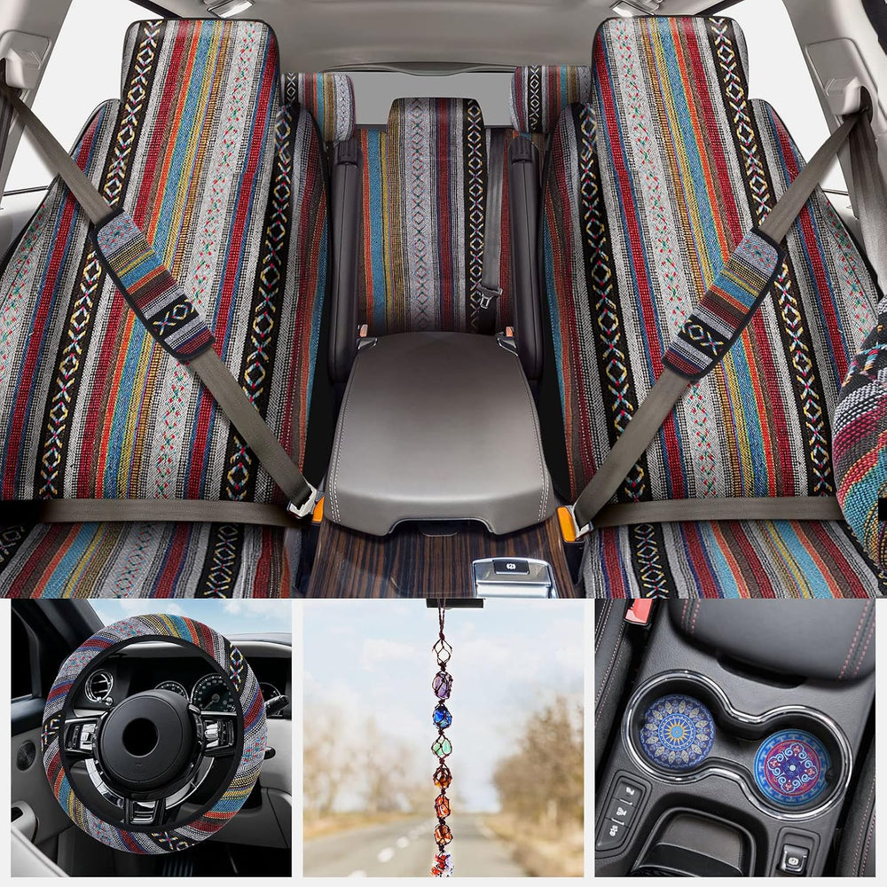 Frienda 14 Pcs Baja Saddle Blanket Car Seat Covers Full Set, Stripe Style