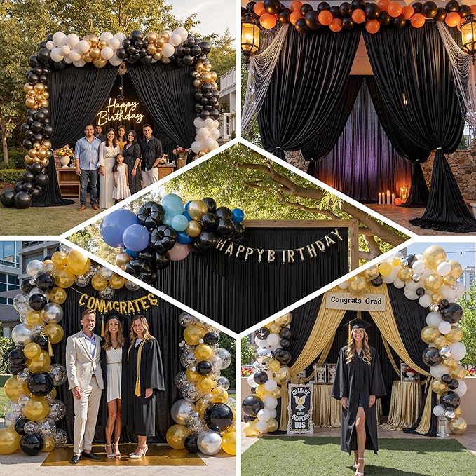 PartyVillage 50ft×15ft Black Backdrop Curtain for Halloween Parties, 10 Panel...