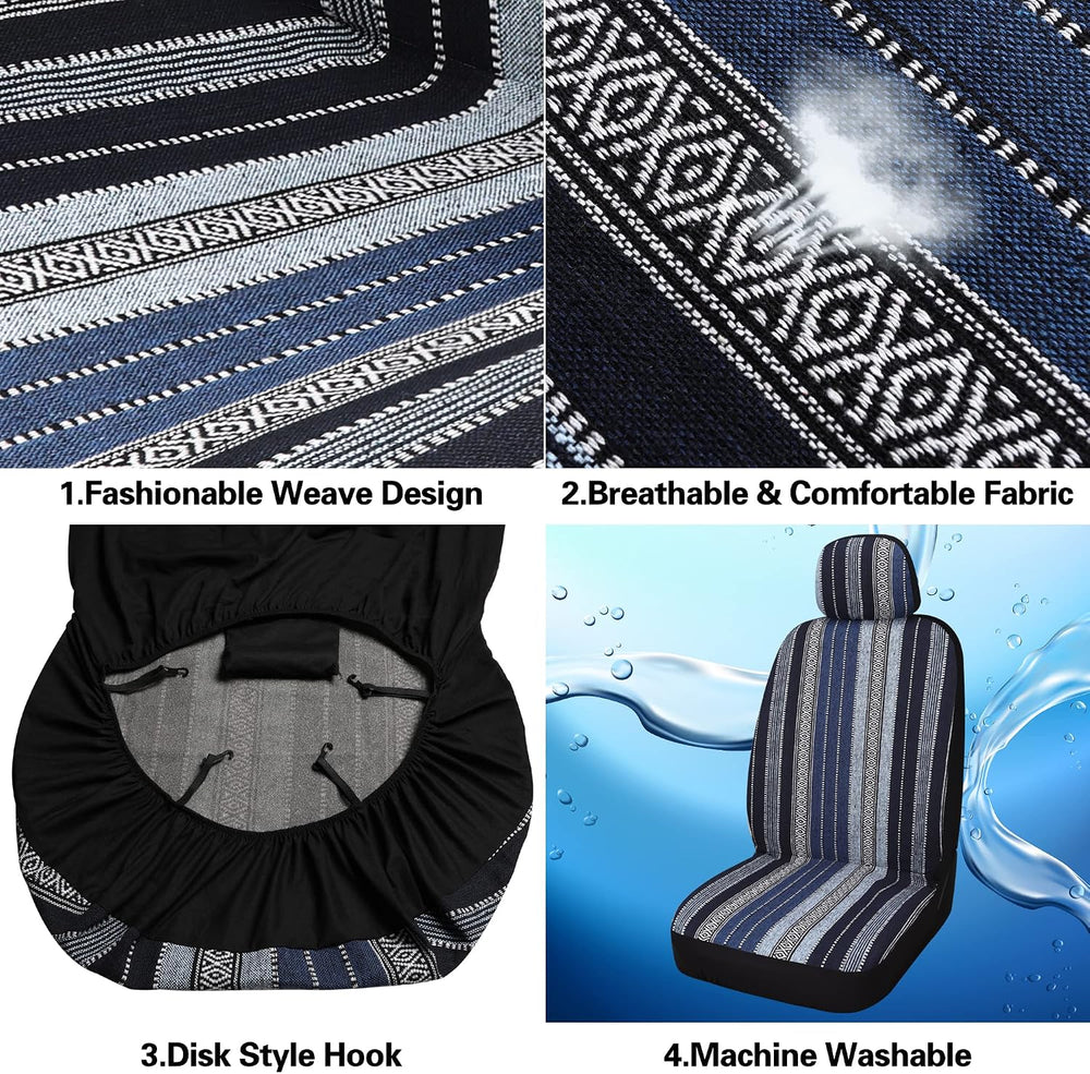 HAIYAOTIMES Baja Saddle Blanket Car Seat Covers Full Set with Seat Belt Pads,...