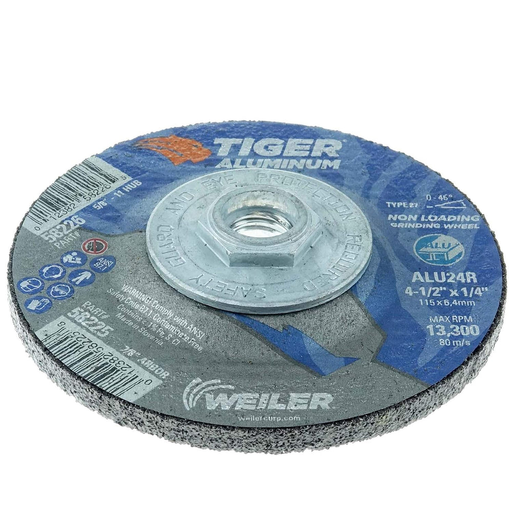 Weiler 58226 4-1/2 x 1/4 Tiger Aluminum Type 27 Grinding Wheel ALU24R 5/8-11 ...