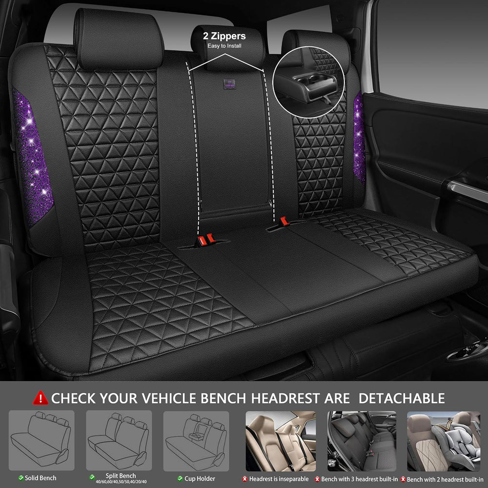 CAR PASS Bling Diamond Leather Car Seat Covers Full Seats Interior Sets, Wate...