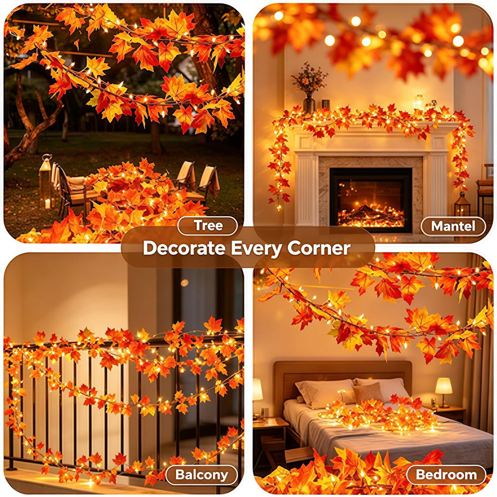 2Pack Fall Decor 9.1ft Plug in Fall Garland with Lights 50 Orange Bulb Connec...