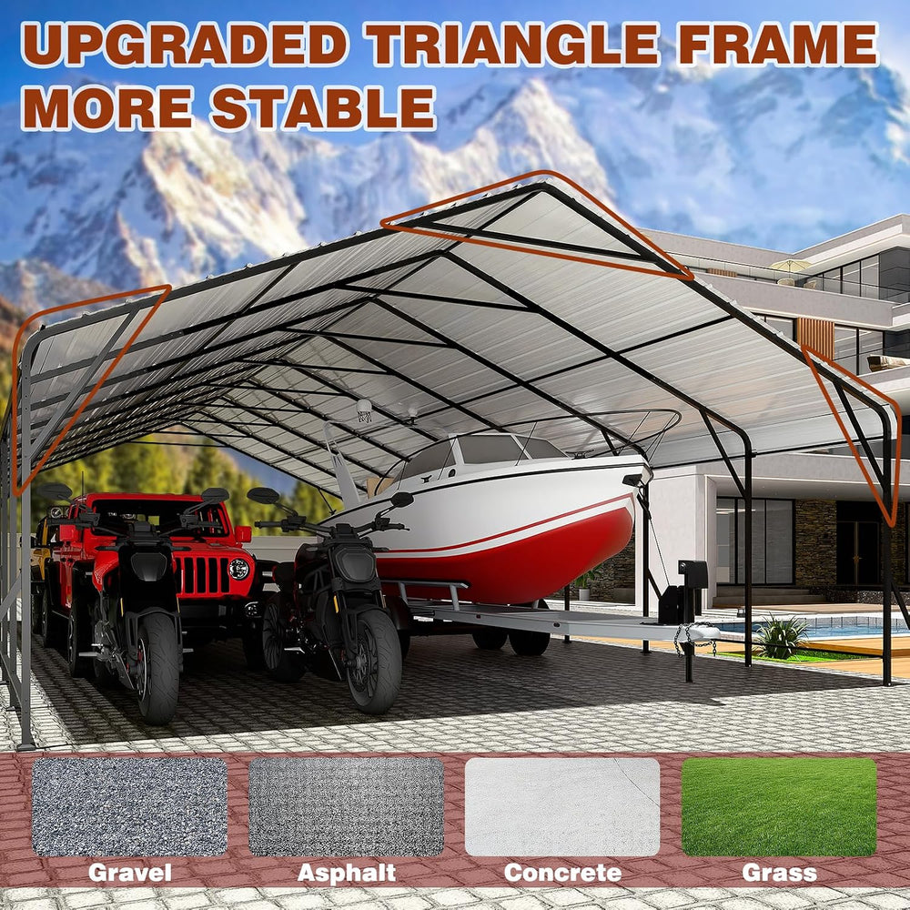 20x40 FT Heavy-Duty Metal Carport, Galvanized Steel Car Canopy with Reinforce...