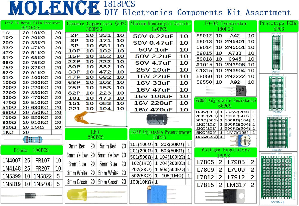 1818PCS DIY Electronics Components Kit Assortment for Arduino