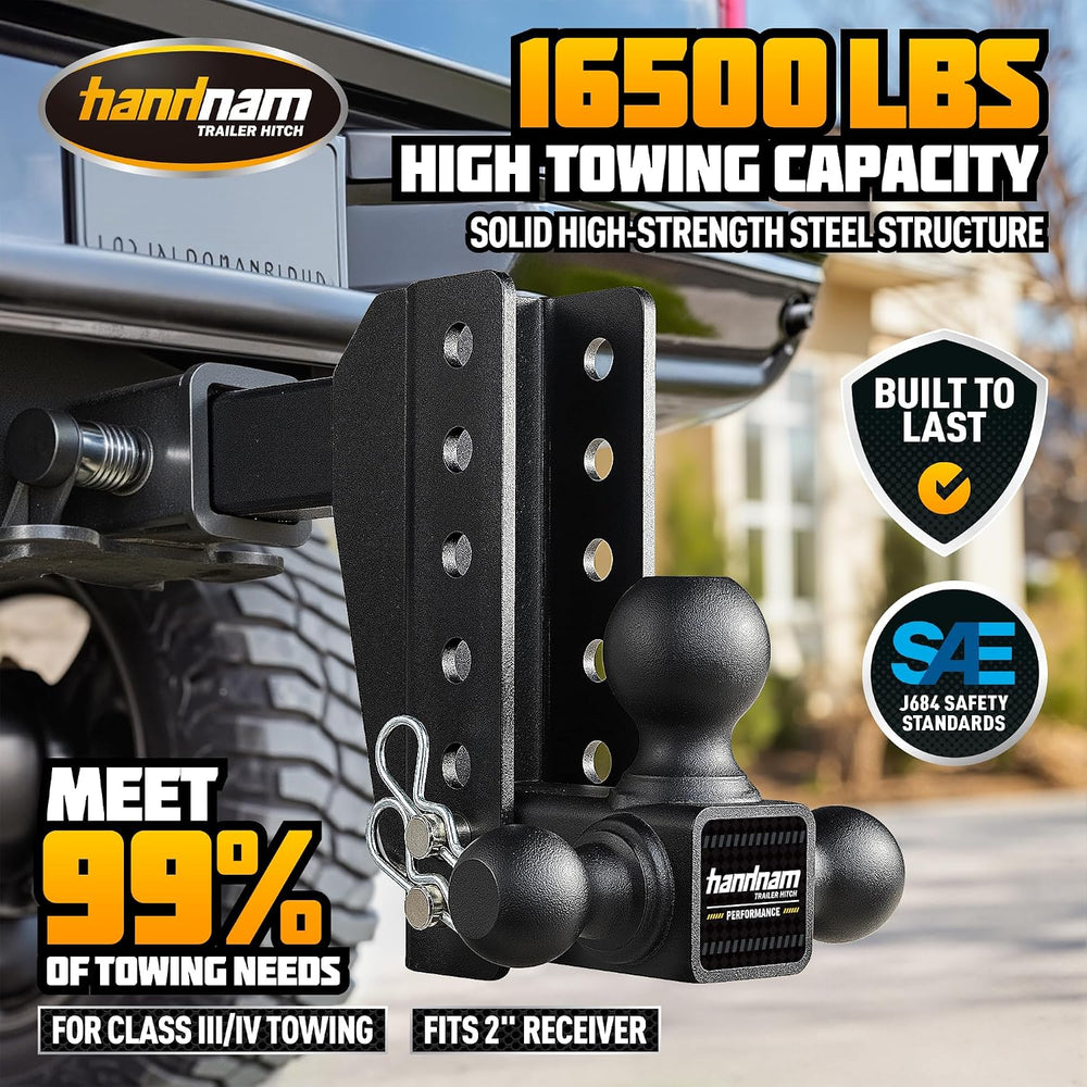 Drop Hitch Adjustable Trailer Hitch, Tow Hitch with 6-Inch Drop/Rise for Truc...