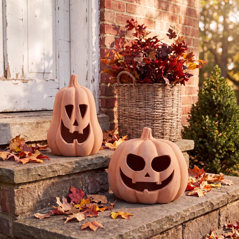 Tioncy Halloween Decor Terracotta Jack O Lantern Pumpkin Decor,Orange