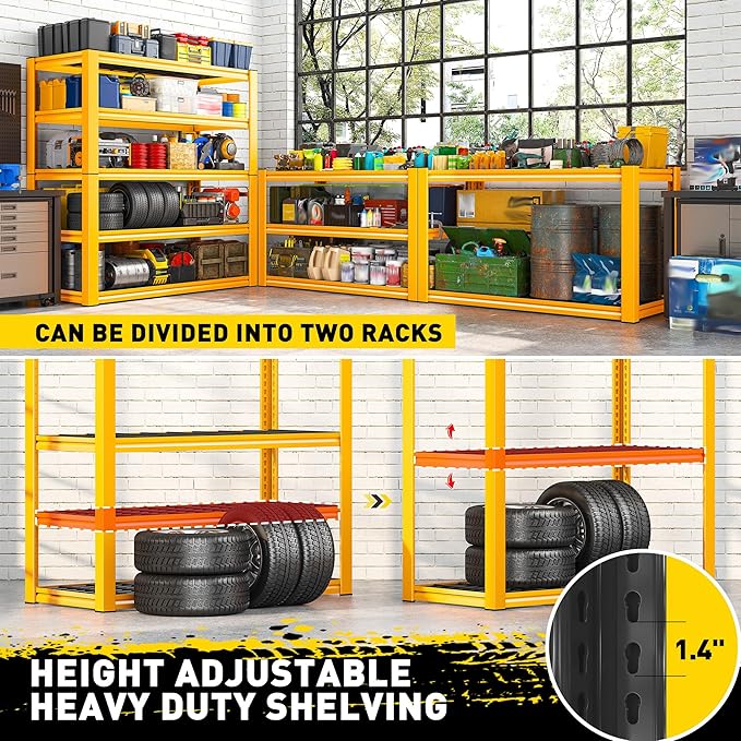 REIBII Garage Shelving Load 3000LBS, 5-Tier Storage Shelves, Adjustable Heavy...
