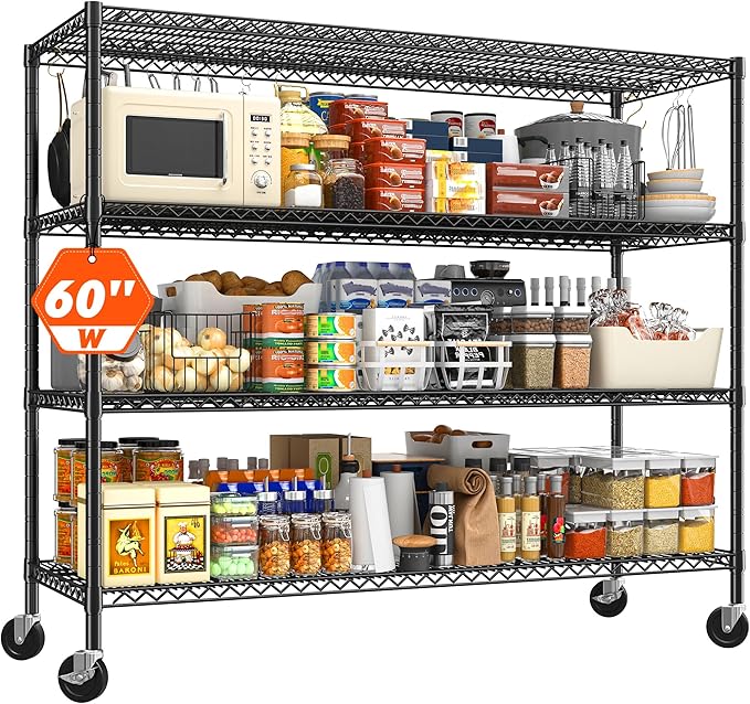 REIBII 60" W ×24" D×65.3" H, 4 Tier Wire Shelving 2878LBS Heav...
