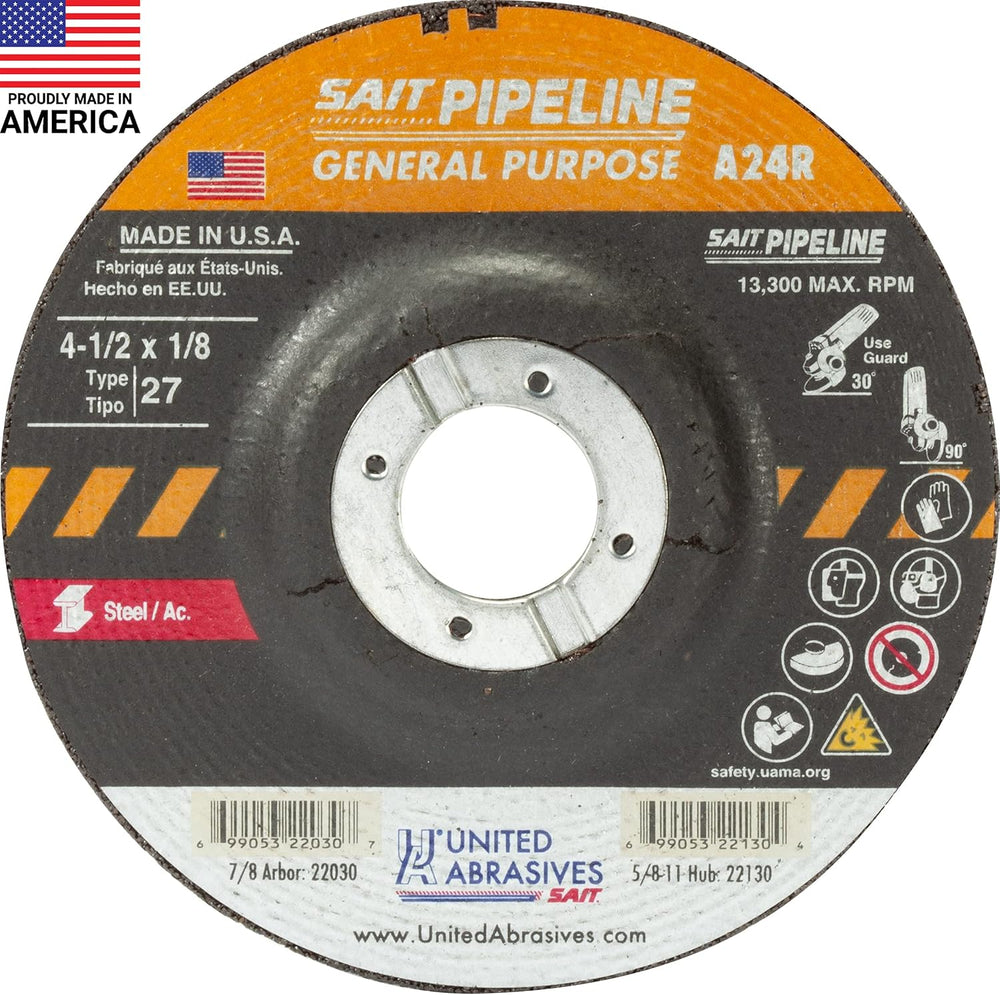 United Abrasives-SAIT 22030 A24R General Purpose Pipeline Wheel (Type 27 Depr...