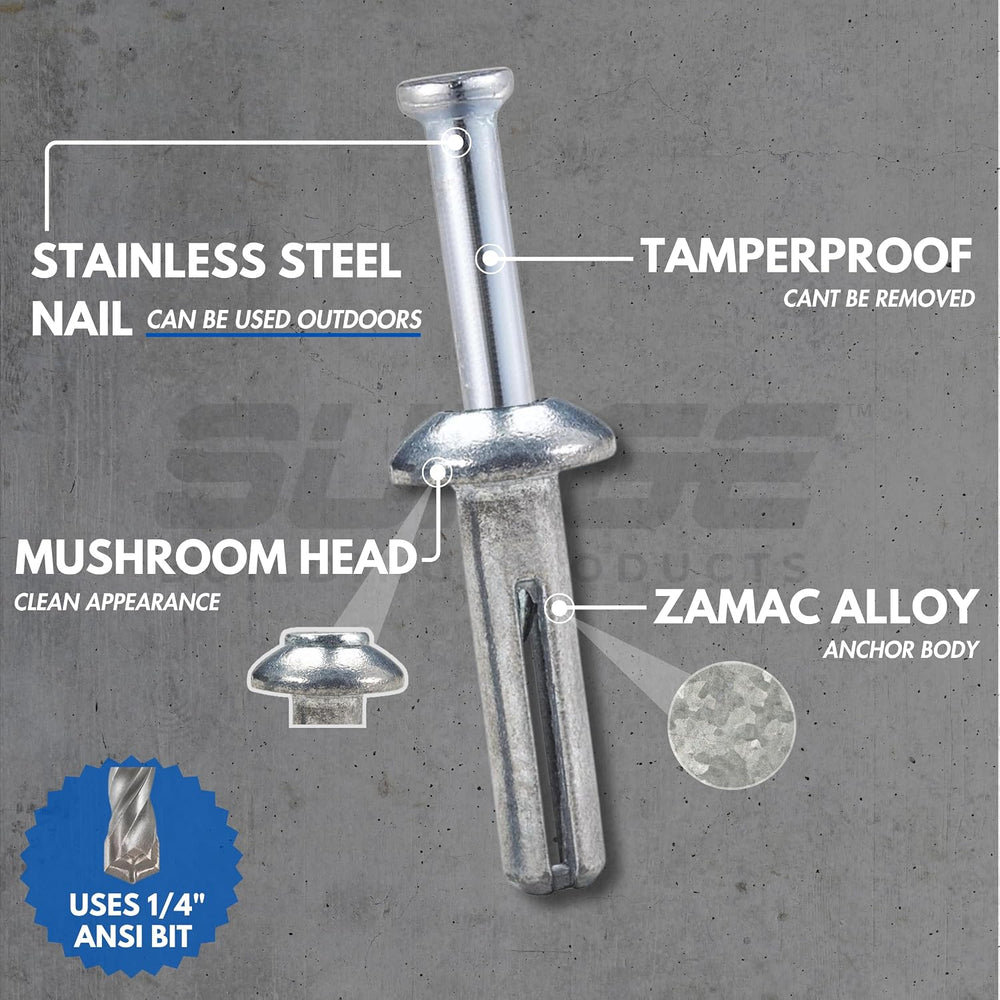 1/4" X 1-1/2" Stainless Hammer Drive Nail in Concrete Anchor (Box o...