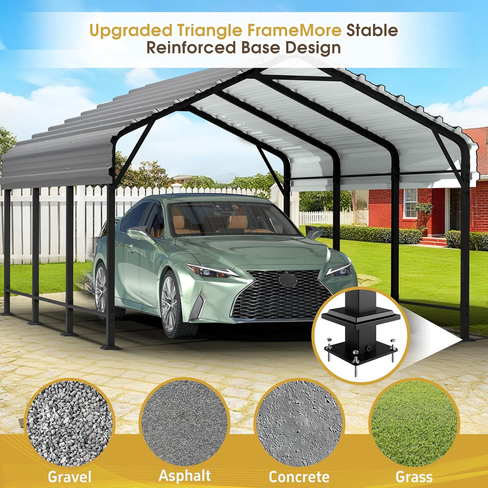 JAMFLY Carport, Heavy Duty Carport Canopy with Galvanized Steel Roof and Fram...