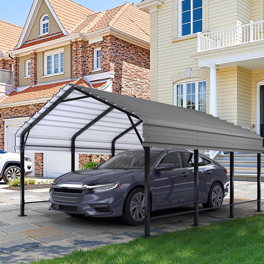 JAMFLY Carport, Heavy Duty Carport Canopy with Galvanized Steel Roof and Fram...