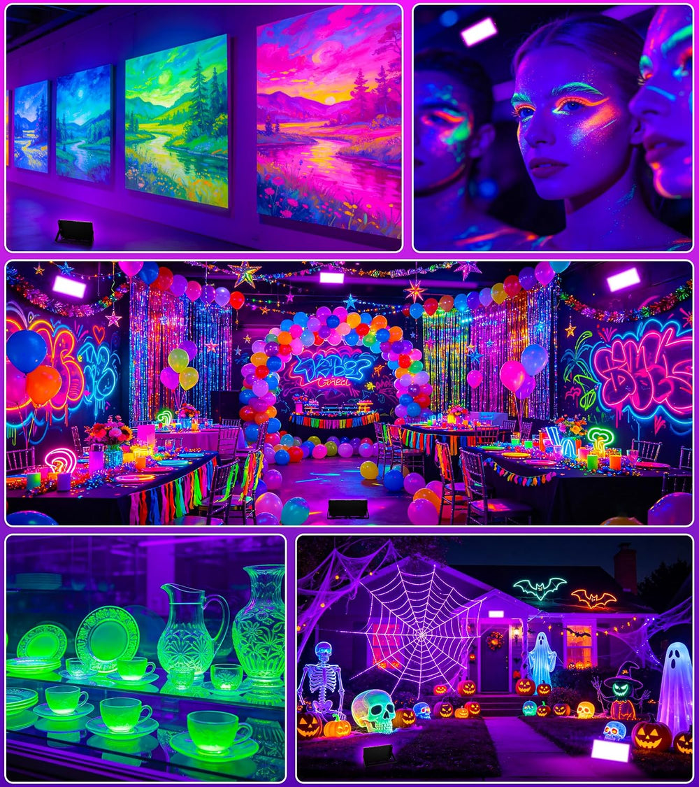 TigQiang 50w 4 Pack Black Light, Halloween Blacklight, Glow Party Supplies