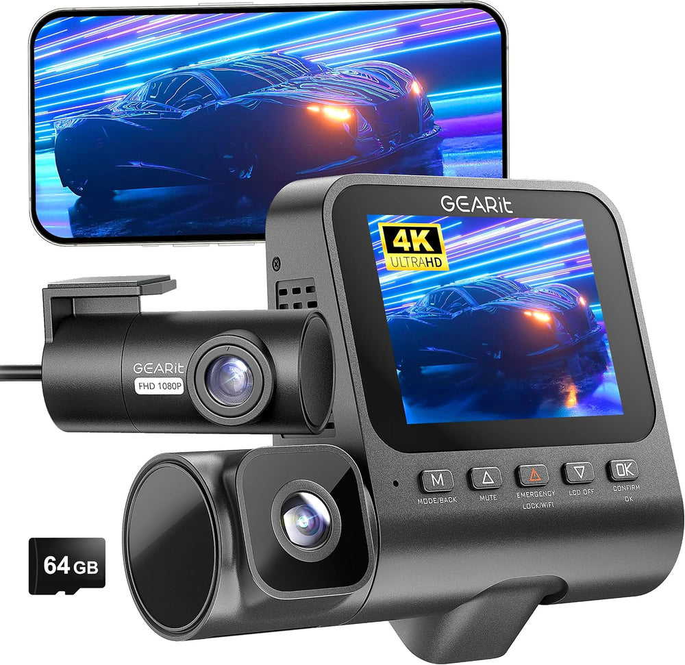 GEARit 4K 3 Channel Dash Cam with Front, Rear and Inside Cameras