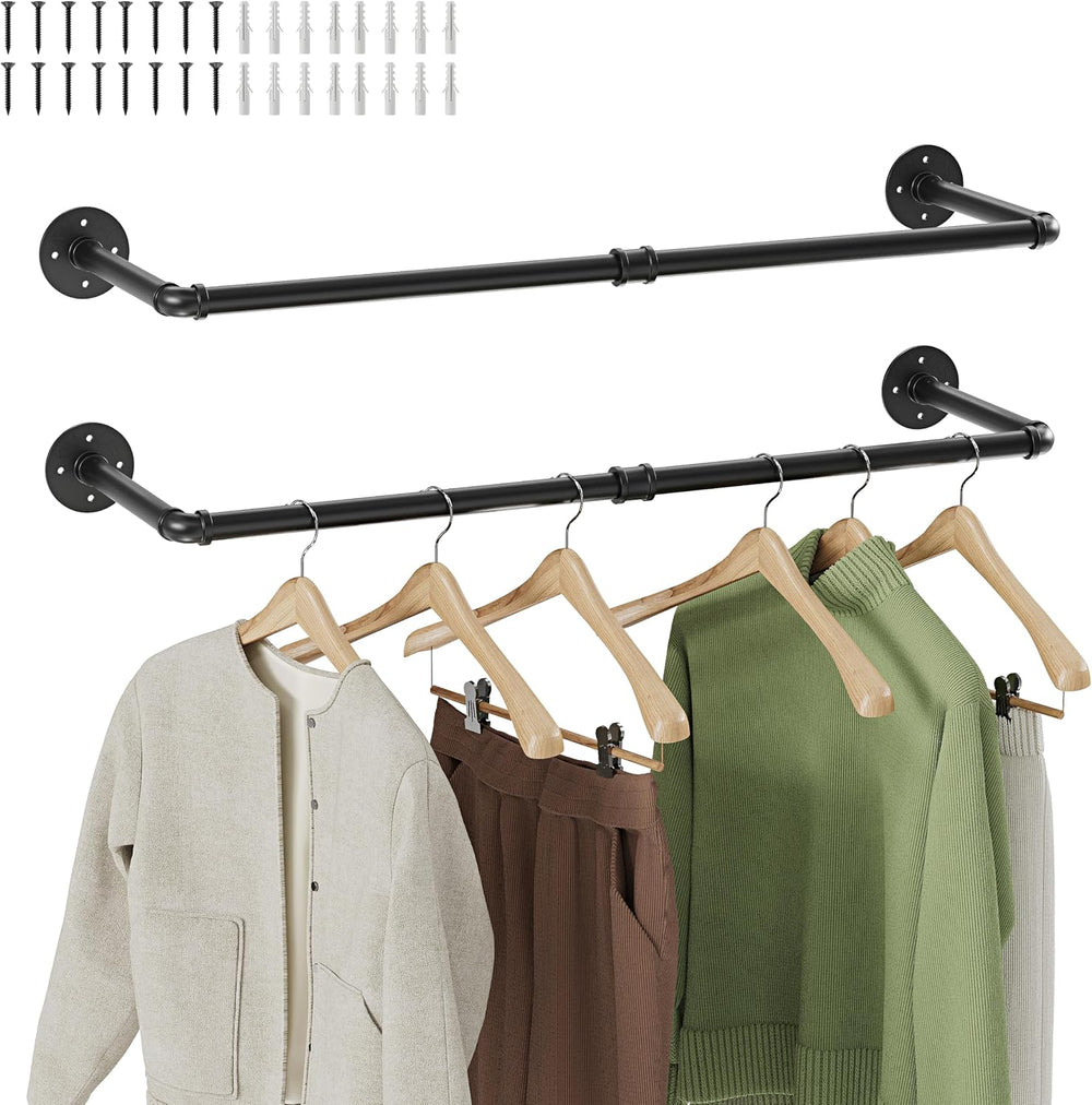 Wall Mounted Clothes Rack 2 Pack, Industrial Pipe Clothing Rack 28 Inch Black...
