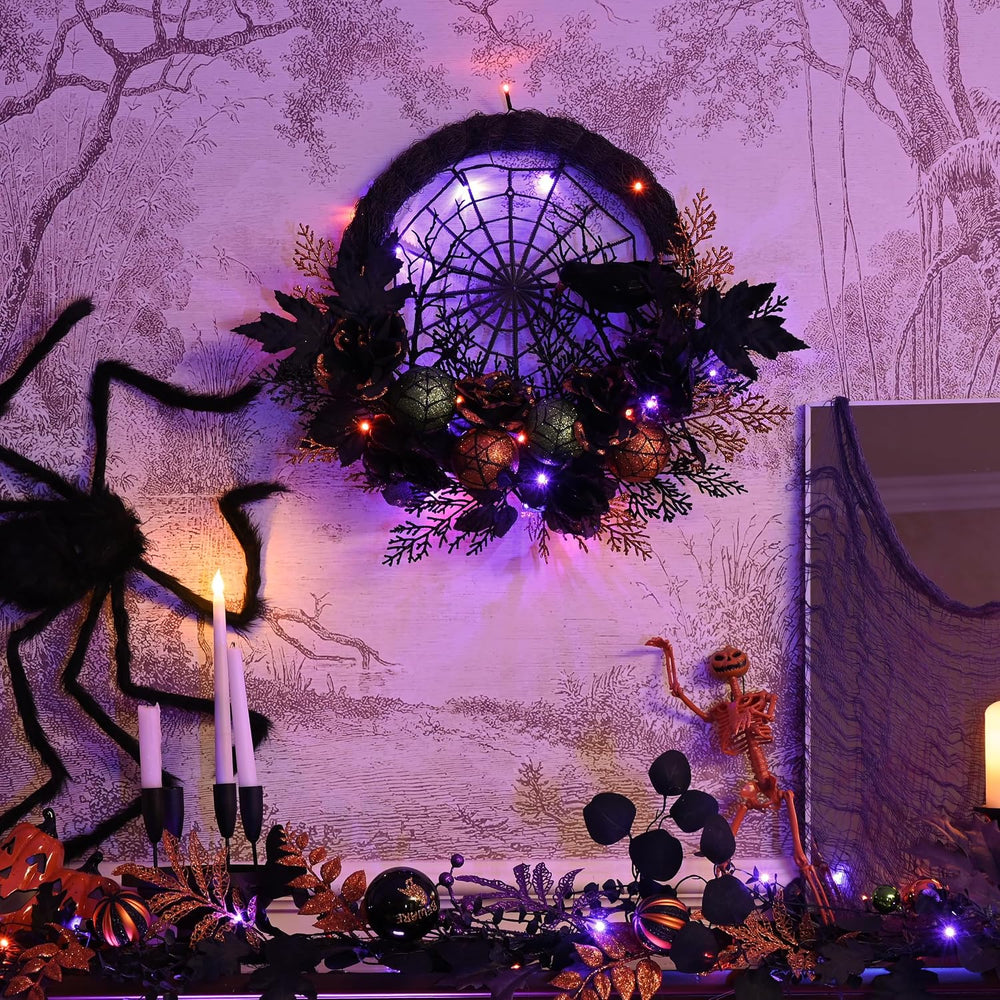 Valery Madelyn 24" Pre-Lit Halloween Wreath for Front Door Decor