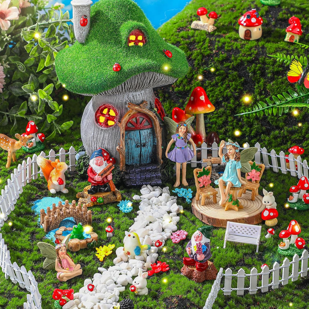 Suzile 50 Pcs Fairy Garden Accessories Kit with Miniature Figurines Outdoor