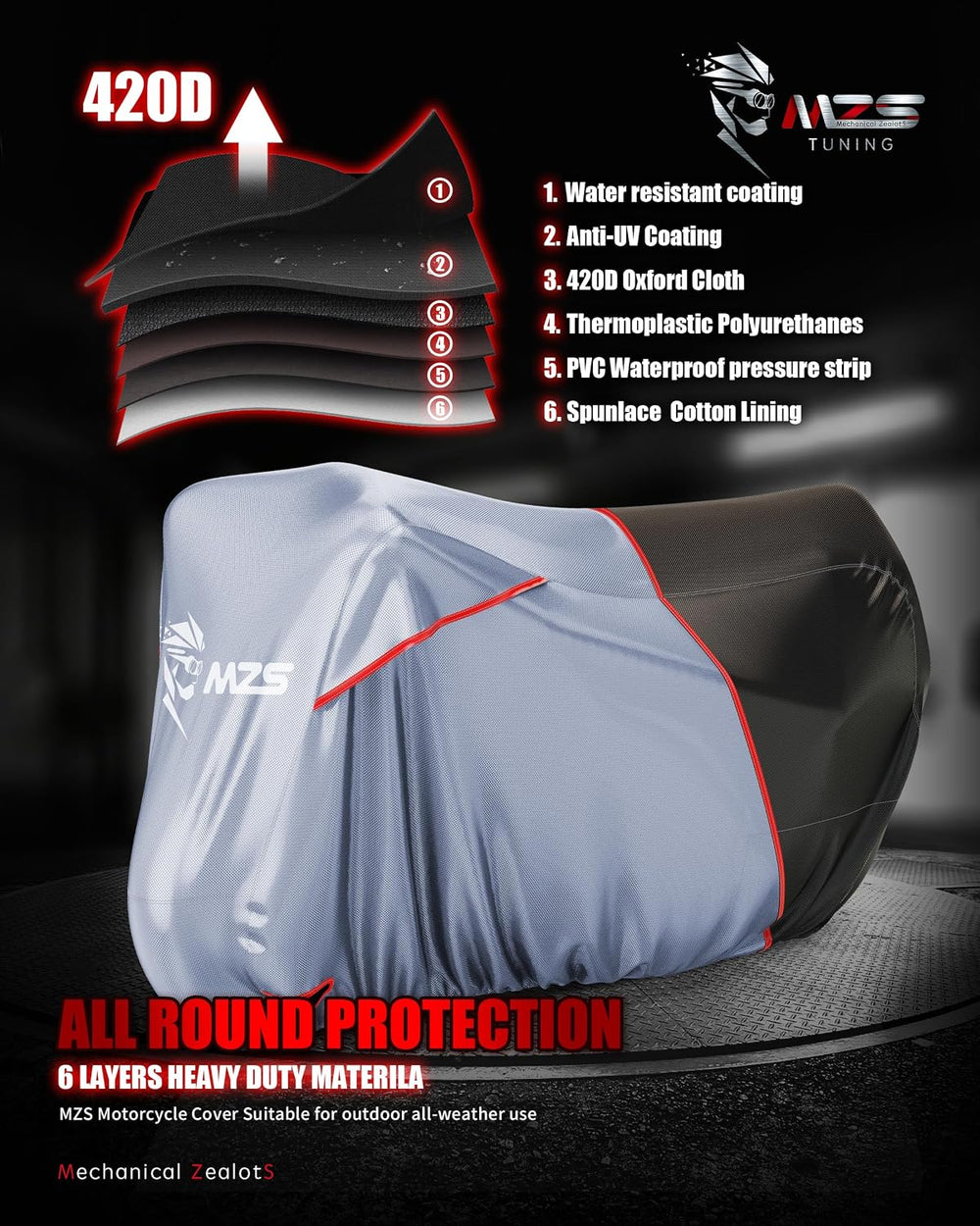MZS Motorcycle Cover Waterproof Outdoor, Heavy Duty All Season Weather Sun Pr...