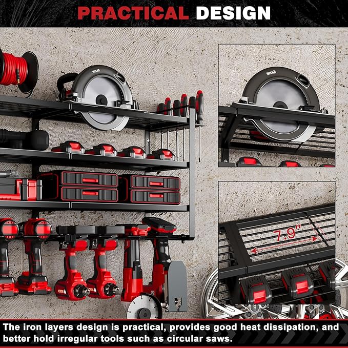 48" Large Power Tools Organizer Wall Mount, 12 Drill Holder