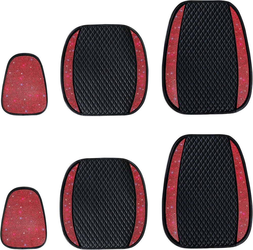 PU Leather Car Seat Cover Bling Rhinestones Front Seat Protector for Girls Wo...