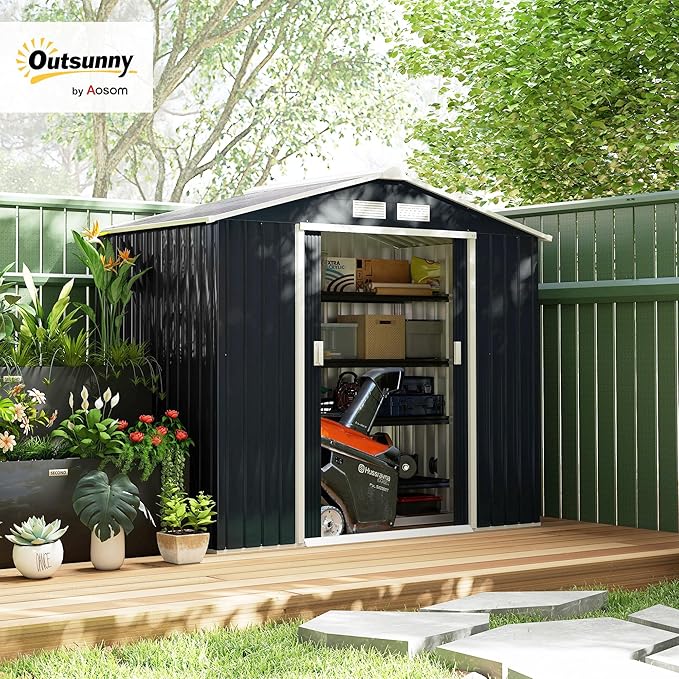 Outsunny 7' x 4' Outdoor Storage Shed, Garden Tool Metal Shed