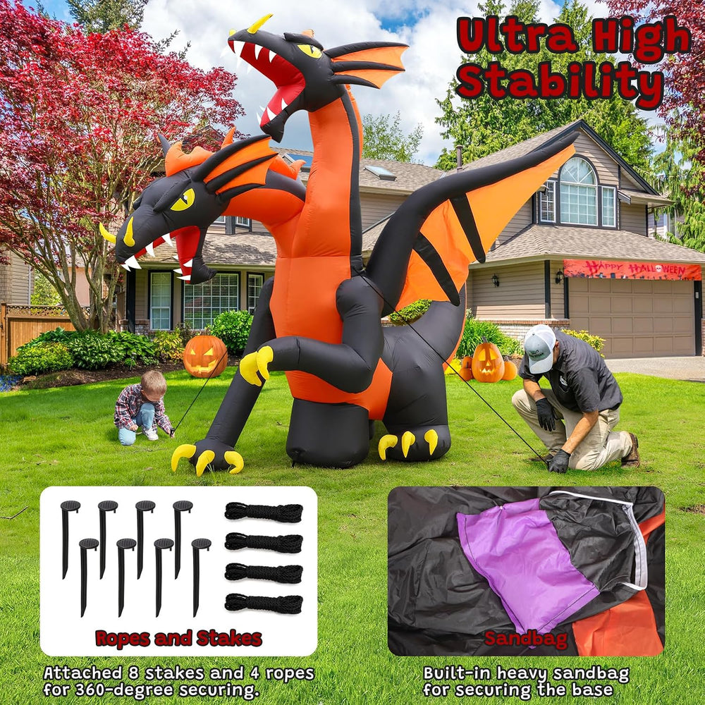 FunFanso 9.5 FT Giant Halloween Inflatable Double Headed Dragon, Blow up Fest...