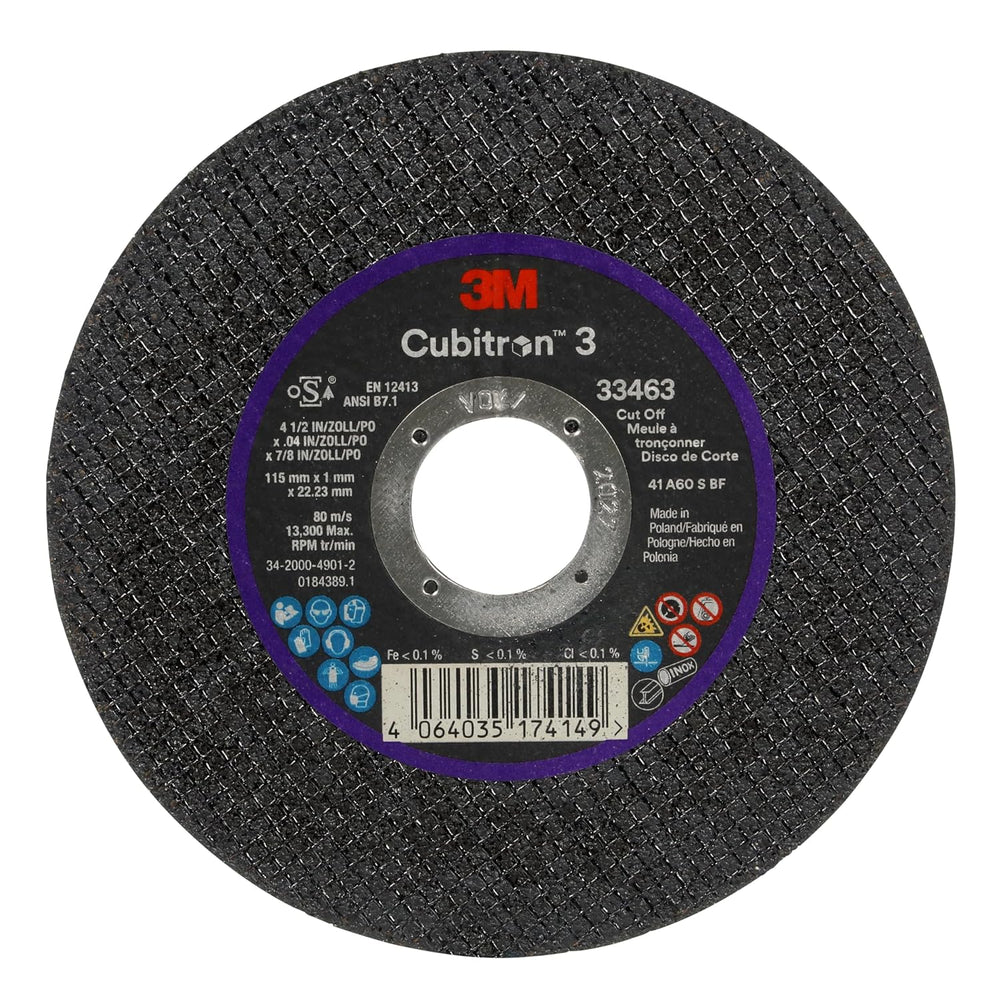 3M™ Cubitron™ 3 Cut-Off Wheel 33463, 4.5 in x 0.04 in x 7/8 in, Long Lasting ...