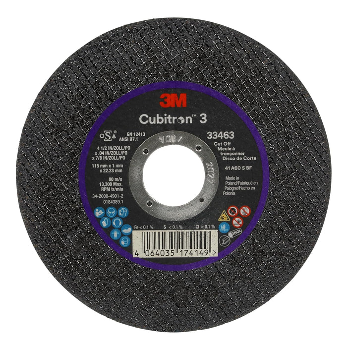 3M™ Cubitron™ 3 Cut-Off Wheel 33463, 4.5 in x 0.04 in x 7/8 in, Long Lasting Performance, High Cut Rate, for Automotive Cutting and Splicing, Collision Repair, 5 Wheels