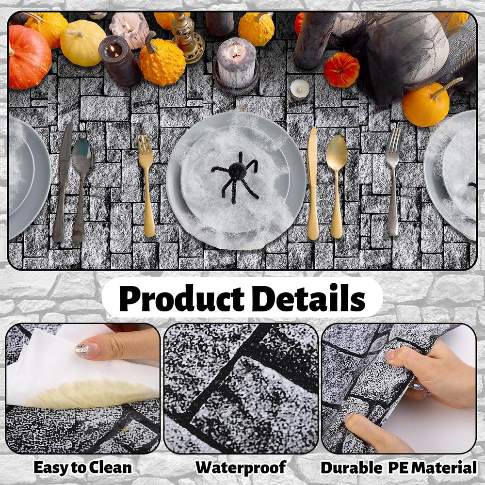 Aneco 120 Ft x 54 Inch Halloween Stone Wall Tablecloth Roll with Cutter Box D...