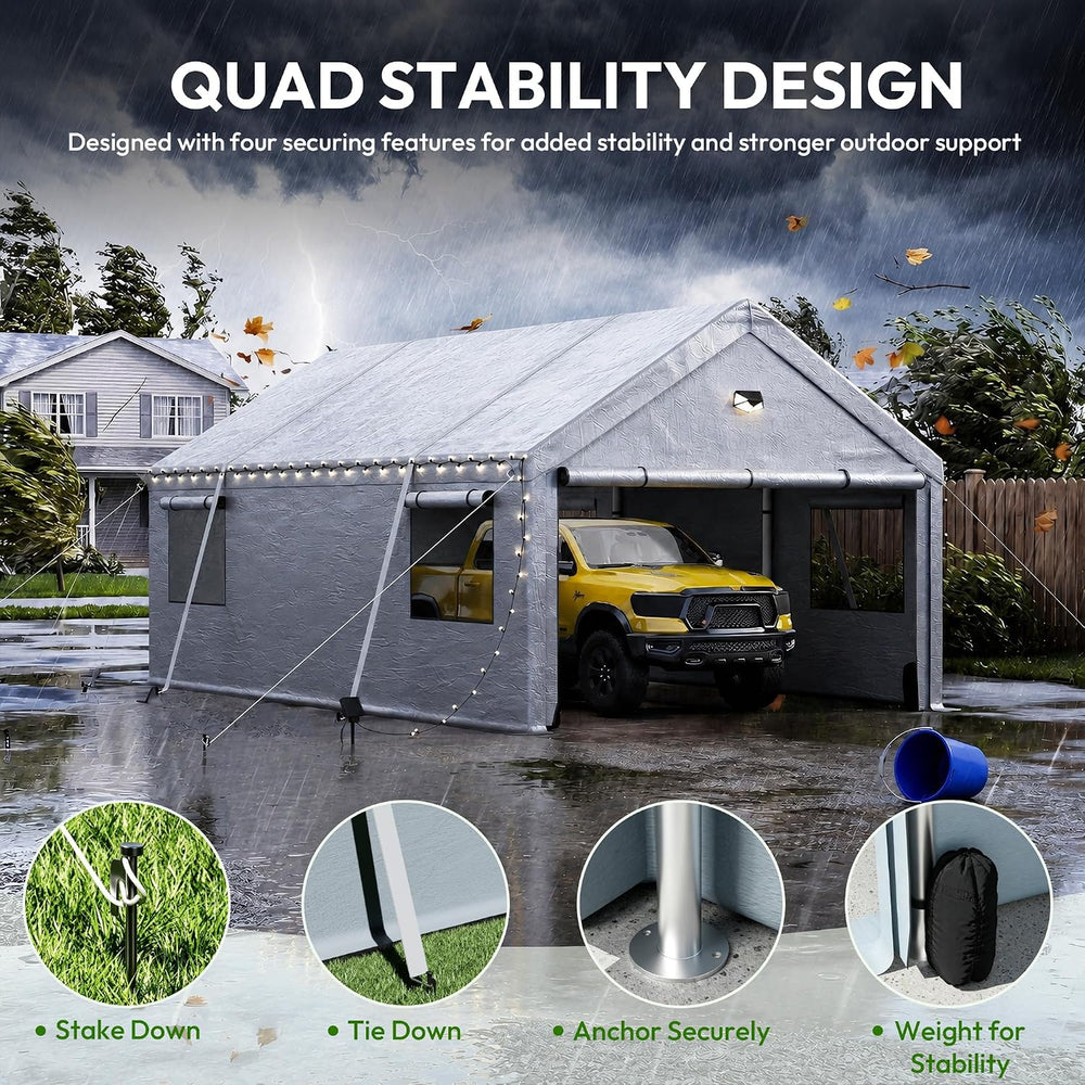 10x20FT Carport Heavy Duty Portable Garage Storage Tent with Large Rolll UP W...