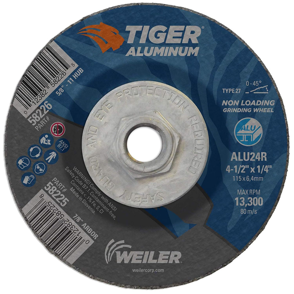 Weiler 58226 4-1/2 x 1/4 Tiger Aluminum Type 27 Grinding Wheel ALU24R 5/8-11 ...