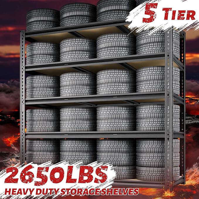48"W Garage Shelving, 2650LBS Storage Shelves heavy duty, 5 Tier Metal S...