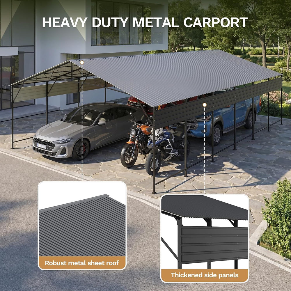 20x30 FT Metal Carport, Heavy Duty Oversized Carports, Black