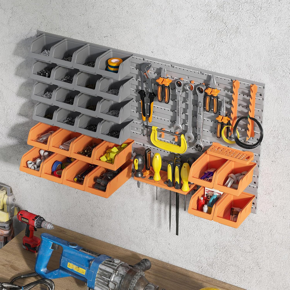 DURHAND Wall Mounted Storage Bins Pegboard Tool Organizer 44PC Orange