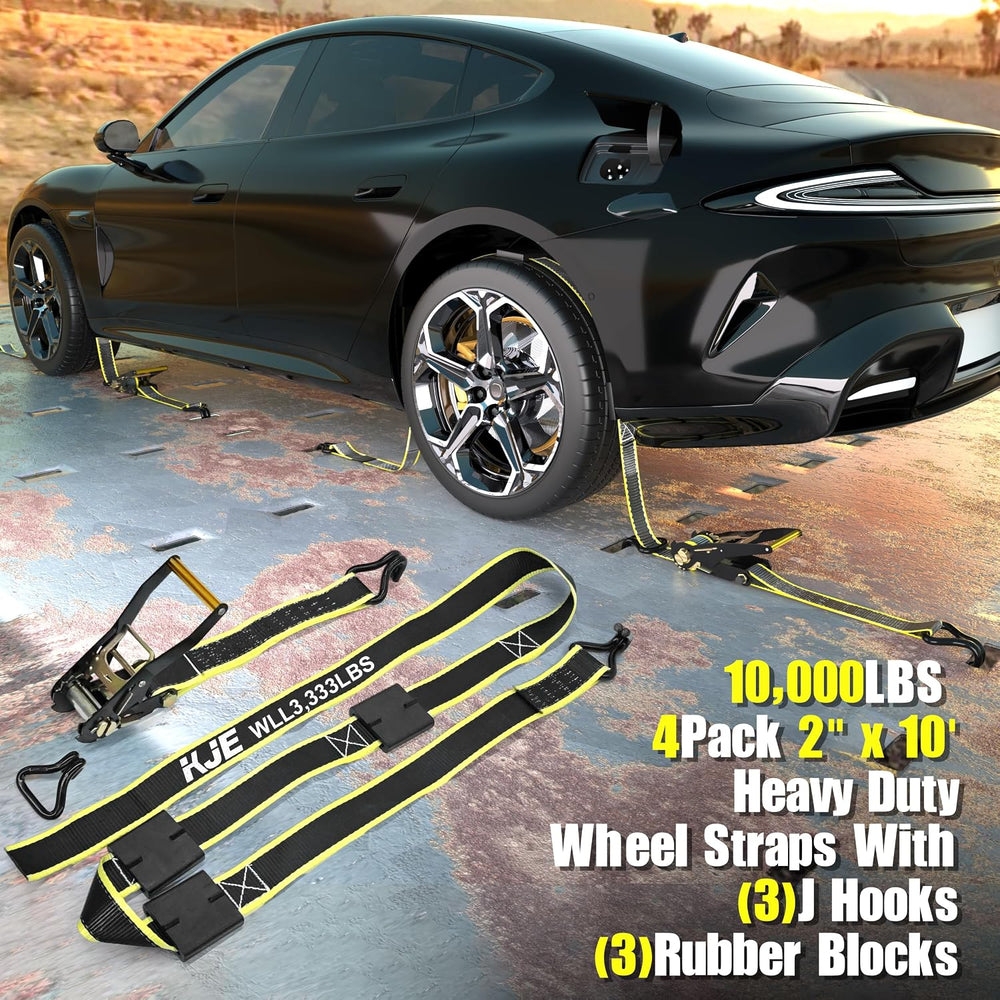 KJE Reflective Car Tie Down Straps for Trailers 4 Pack- Premium Tire Ratchet ...
