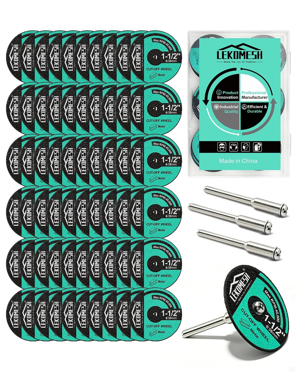 1-1/2 Cut Off Wheels for Rotary Tools - Fiberglass Reinforced Metal Cutting Discs with Mandrels & Storage Case, 0.045" Thin Cutting Wheel for Bolts, Screws, Stainless Steel, DIY Repair, 60PCS