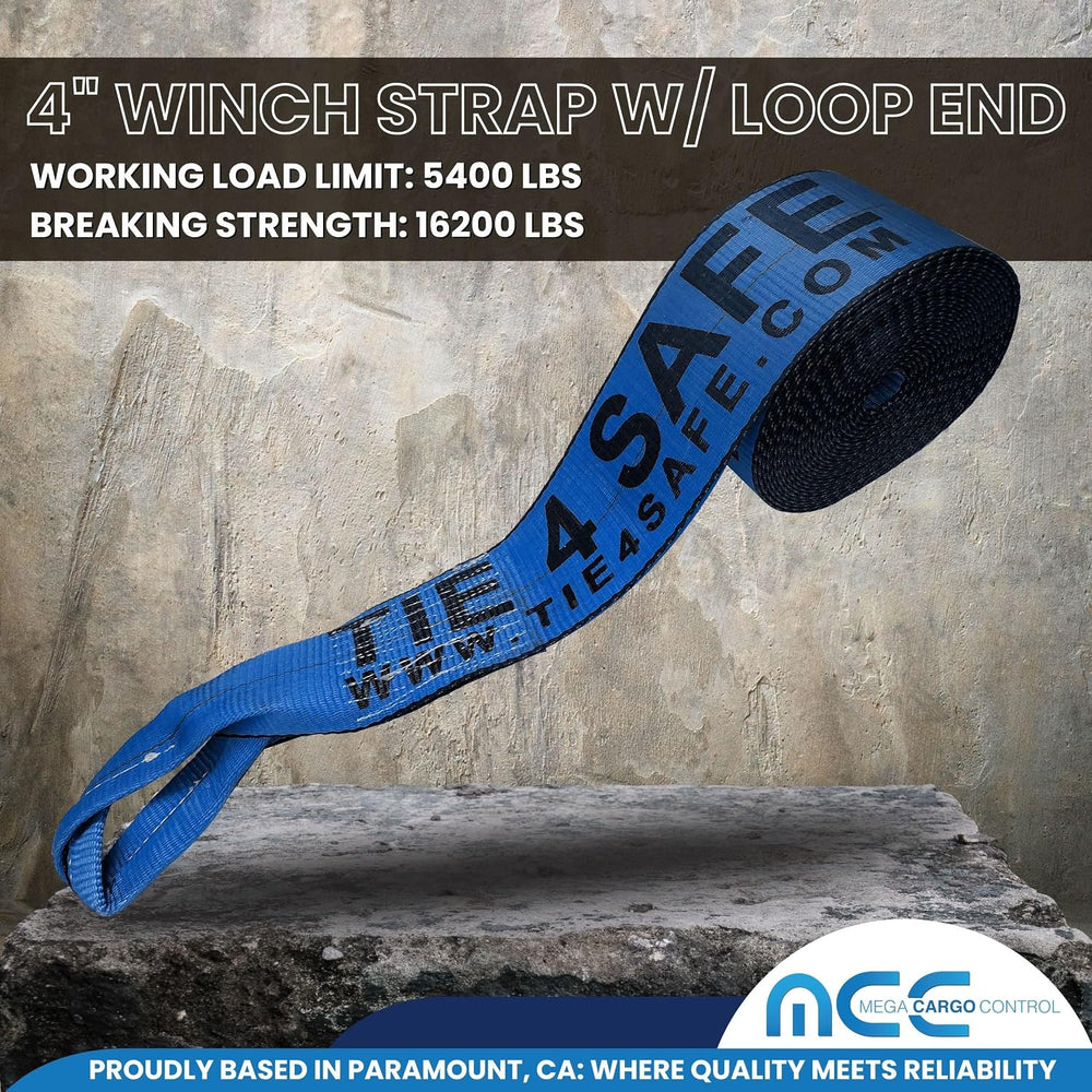 Mega Cargo Control 4" Flatbed Winch Straps with Loop Ends - 5,400 Lbs WL...